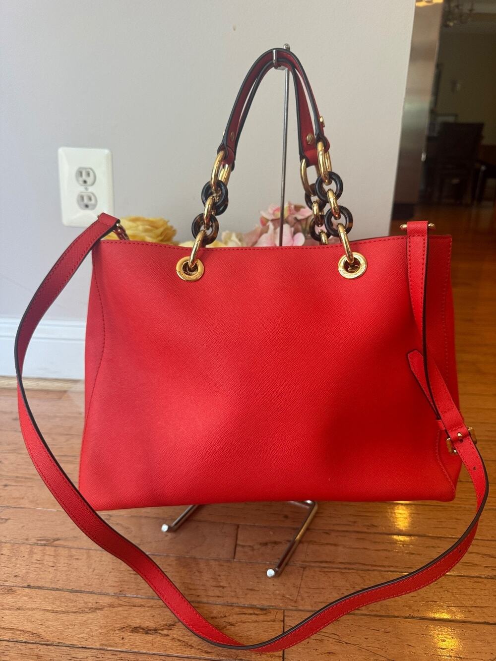 Michael Kors Cynthia RED Saffiano Leather Satchel Handbag (180